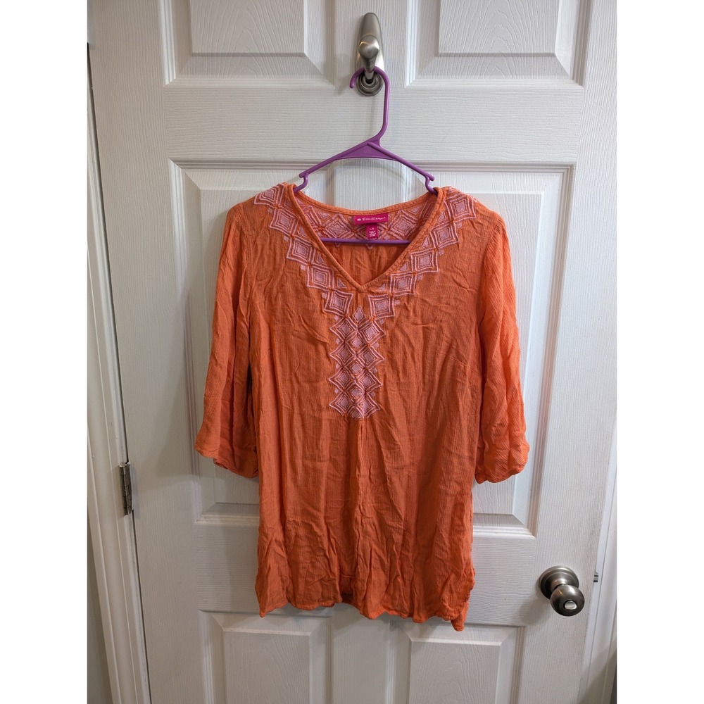 Lilly Pulitzer for Target Orange Embroidered V Neck Tunic Womens Rayon - Size L